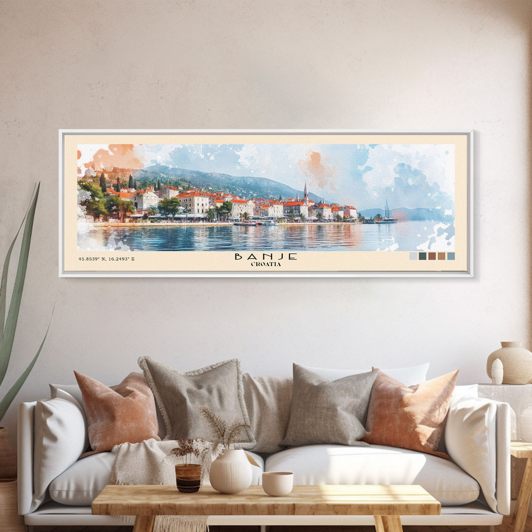 Banje, Croatia Watercolor Print, Vacation Gift, Croatia Wall Art, Beach Painting, Beach Decor, Large Wall Art, Wood Frame Art
