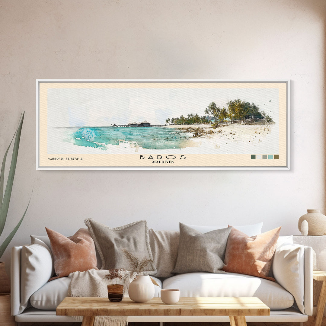 Baros, Maldives Watercolor Print, Vacation Gift, Maldives Wall Art, Vacation Wall Art, Vacatation Memories, Beach Decor, Beach Or Lakehouse Art