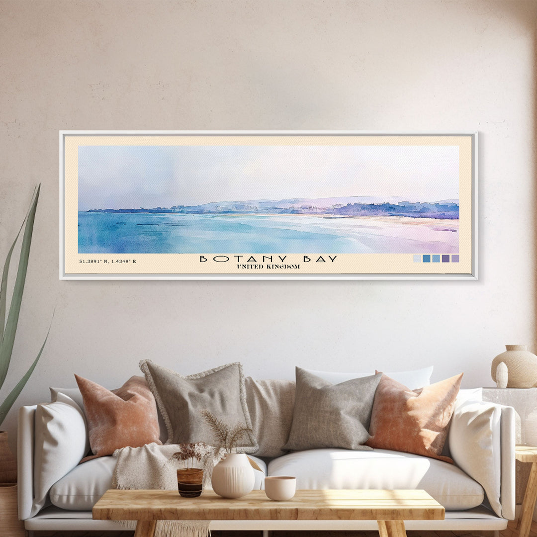 Botany Bay, United Kingdom Watercolor Print, Vacation Gift, United Kingdom Wall Art, Beach Painting, Beach Decor, Large Wall Art, Wood Frame Art
