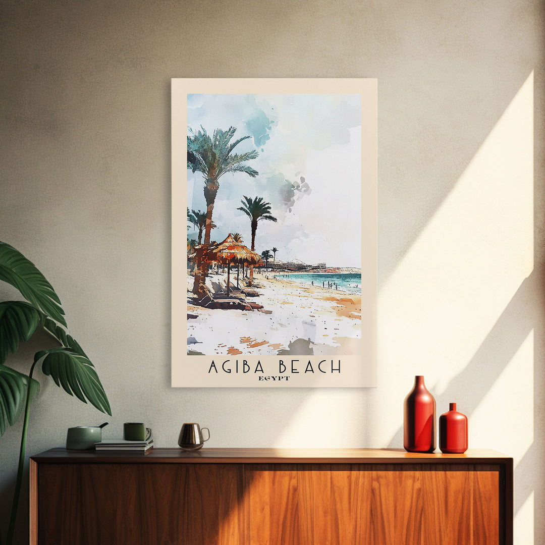 Agiba Beach, Egypt Watercolor Print, Vacation Gift, Egypt Wall Art, Beach Painting, Beach Decor, Beach Or Lakehouse Art