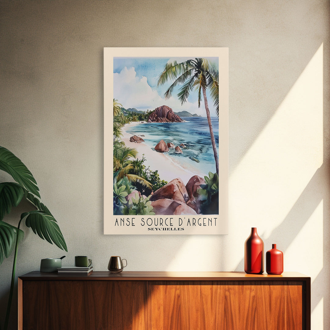 Anse Source d’Argent, Seychelles Watercolor Print, Vacation Gift, Seychelles Wall Art, Beach Painting, Beach Decor, Beach Or Lakehouse Art