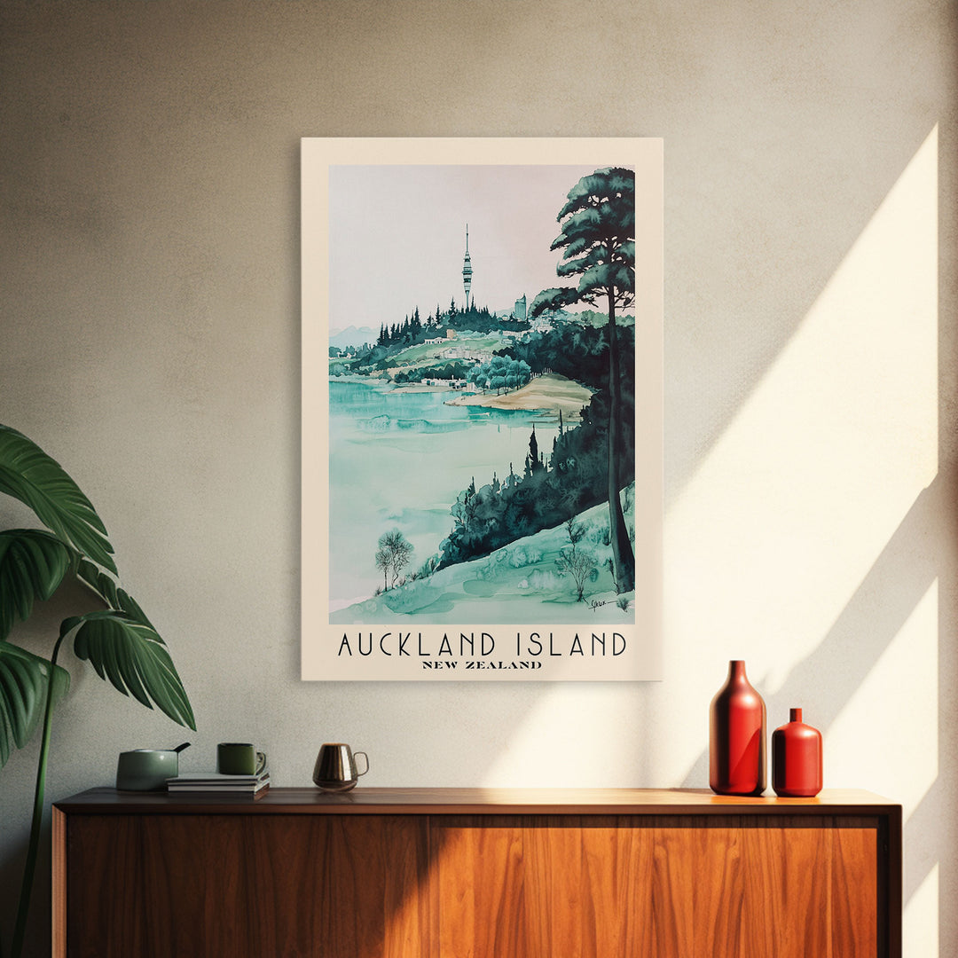 Auckland Island, New Zealand Watercolor Print, Vacation Gift, New Zealand Wall Art, Beach Painting, Beach Decor, Large Wall Art, Wood Frame Art