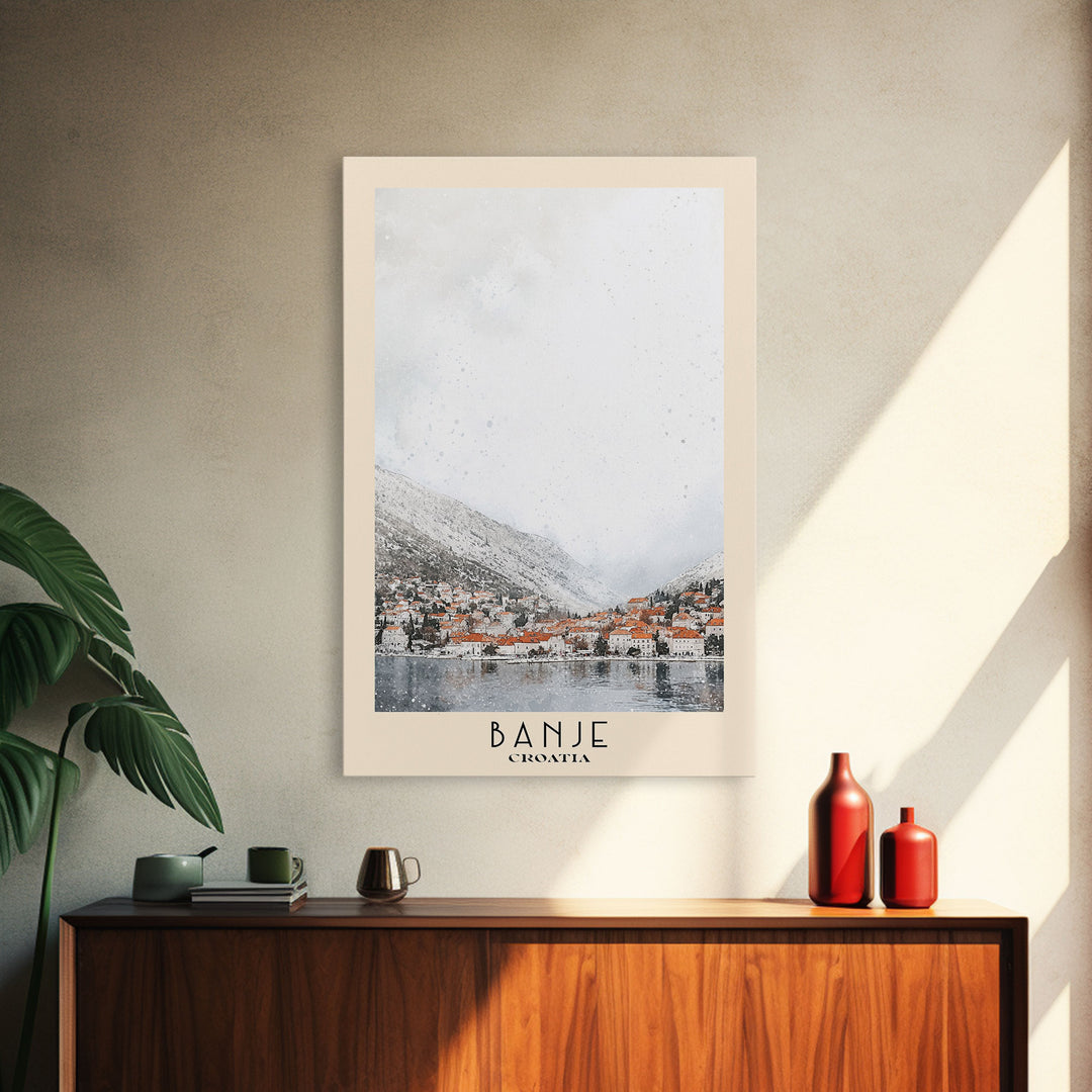 Banje, Croatia Watercolor Print, Vacation Gift, Croatia Wall Art, Beach Painting, Beach Decor, Large Wall Art, Wood Frame Art