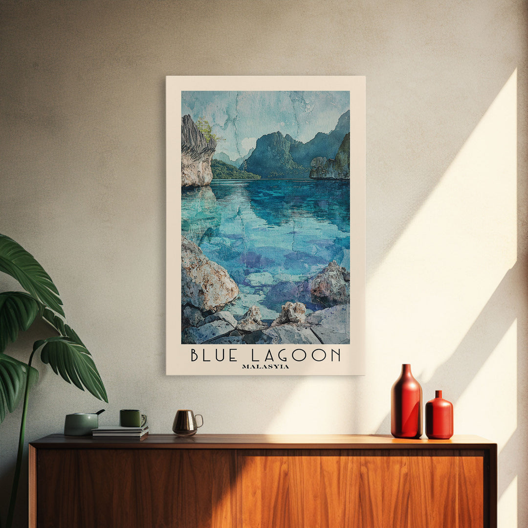 Blue Lagoon, Malasyia Watercolor Beach Print, Vacation Gift, Malasyia Wall Art, Beach Painting, Beach Decor, Beach Painting