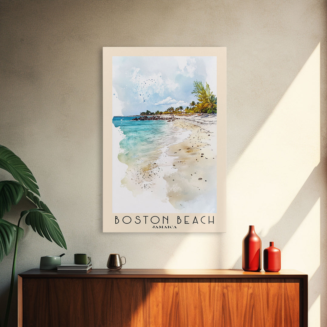 Boston Beach, Jamaica Watercolor Beach Print, Vacation Gift, Jamaica Wall Art, Beach Painting, Beach Decor, Beach Painting
