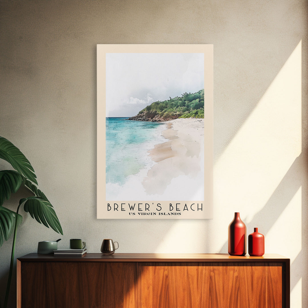 Brewer’s Beach, US Virgin islands Watercolor Print, Vacation Gift, US Virgin islands Wall Art, Beach Painting, Beach Decor, Large Wall Art, Wood Frame Art