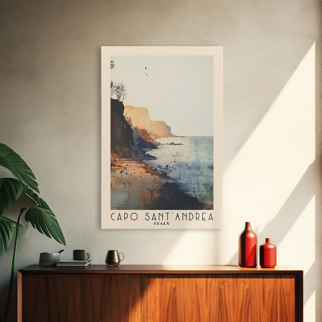 Capo Sant’Andrea, Italy Watercolor Print, Vacation Gift, Italy Wall Art, Beach Painting, Beach Decor, Beach Or Lakehouse Art