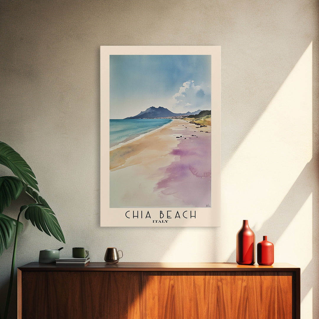 Chia Beach, Italy Watercolor Print, Vacation Gift, Italy Wall Art, Beach Painting, Beach Decor, Beach Or Lakehouse Art