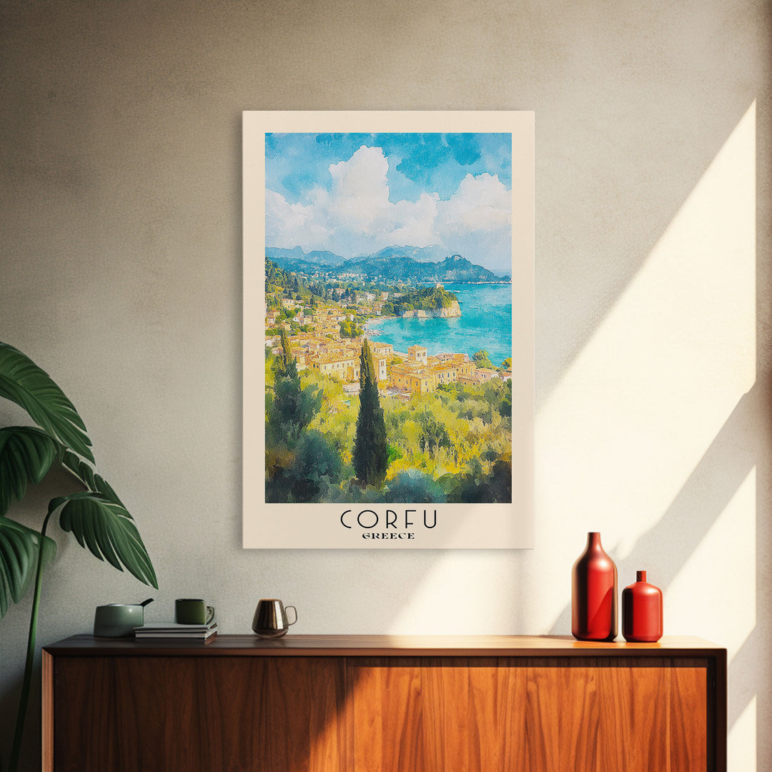 Corfu, Greece Watercolor Beach Print, Vacation Gift, Greece Wall Art, Beach Painting, Beach Decor, Beach Painting