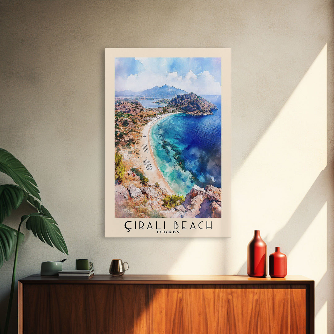 Çıralı Beach, Turkey Watercolor Print, Vacation Gift, Turkey Wall Art, Beach Painting, Beach Decor, Large Wall Art, Wood Frame Art