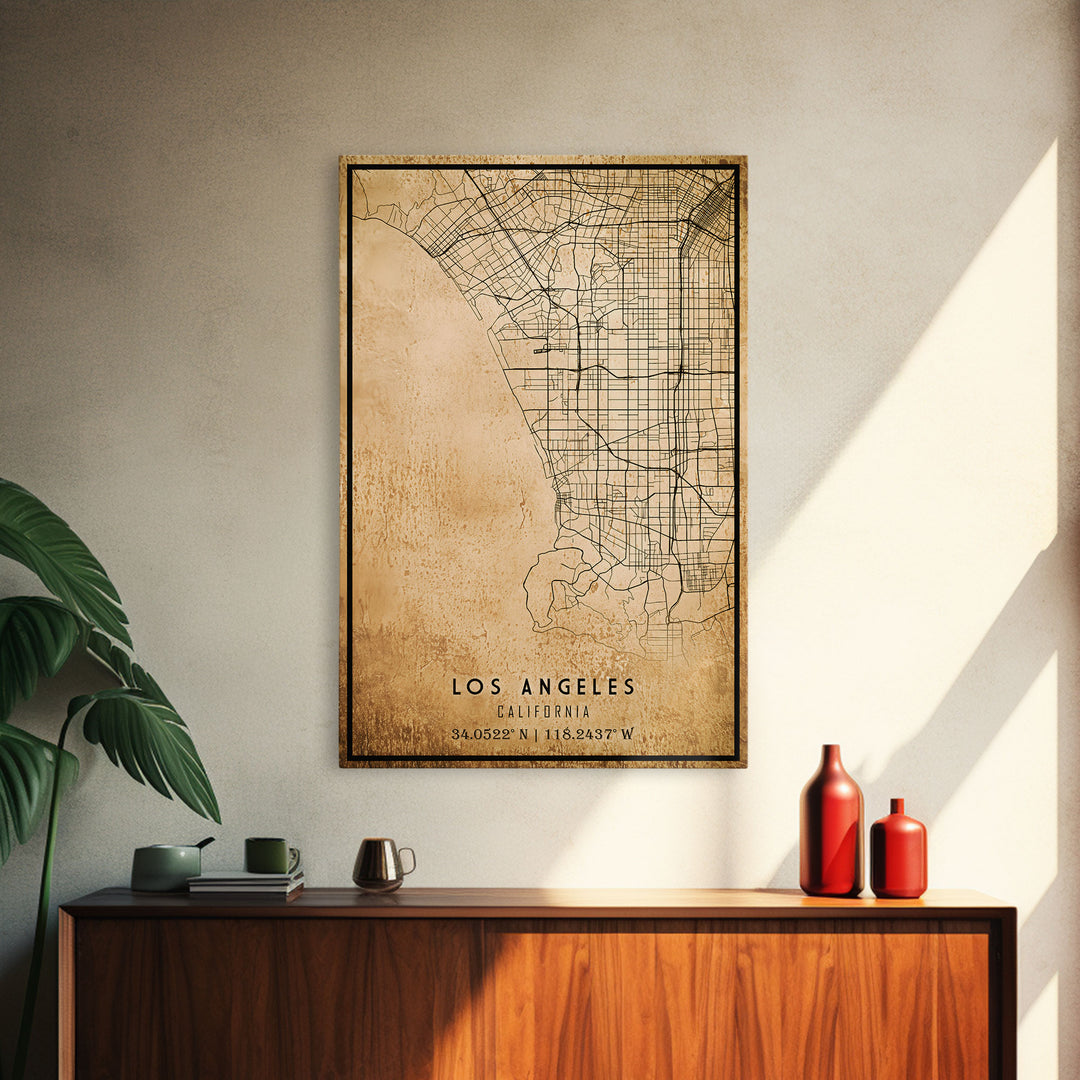 Los Angeles Vintage Map Print | Los Angeles Map | California Map Art | Los Angeles City Road Map Poster | Distressed / Retro LA Street Art