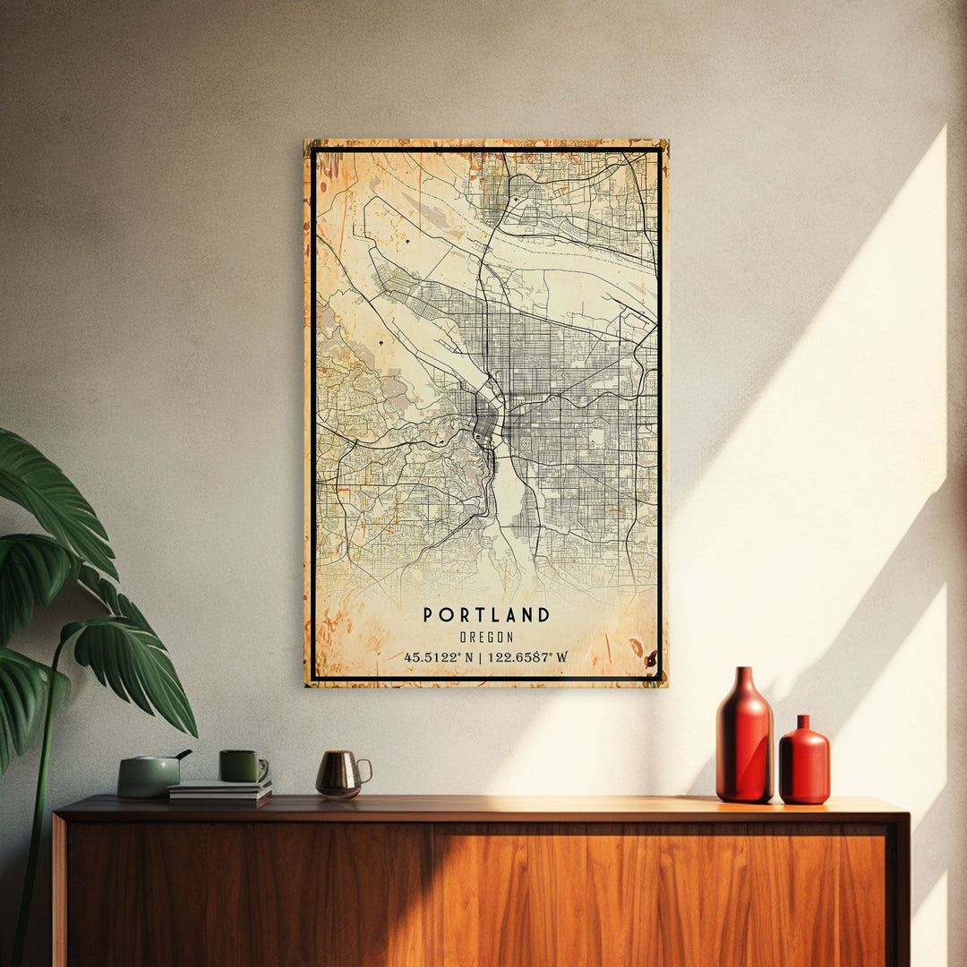 Portland Oregon Street Map, Framed Canvas Art, Oregon United States Road Map Wall Art, Office Wall Art, Portland Wall Decor for Office