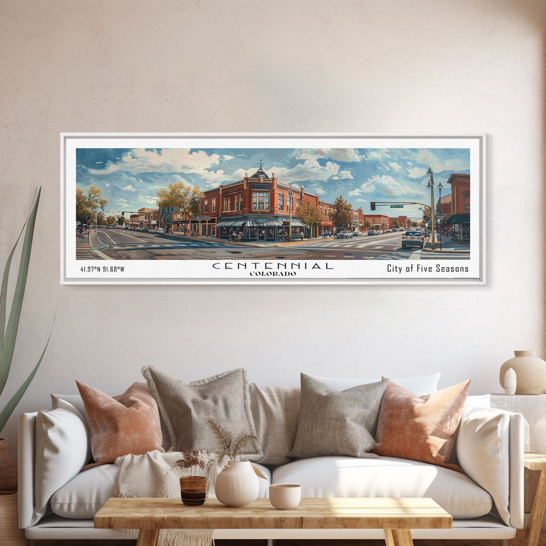 Centennial Colorado Panoramic Watercolor Painting Framed Canvas Print, Travel Poster Art, Mountain Landscape, Home Decor, Living Room Decoration, Office Wall Art, Colorado-Themed Gift