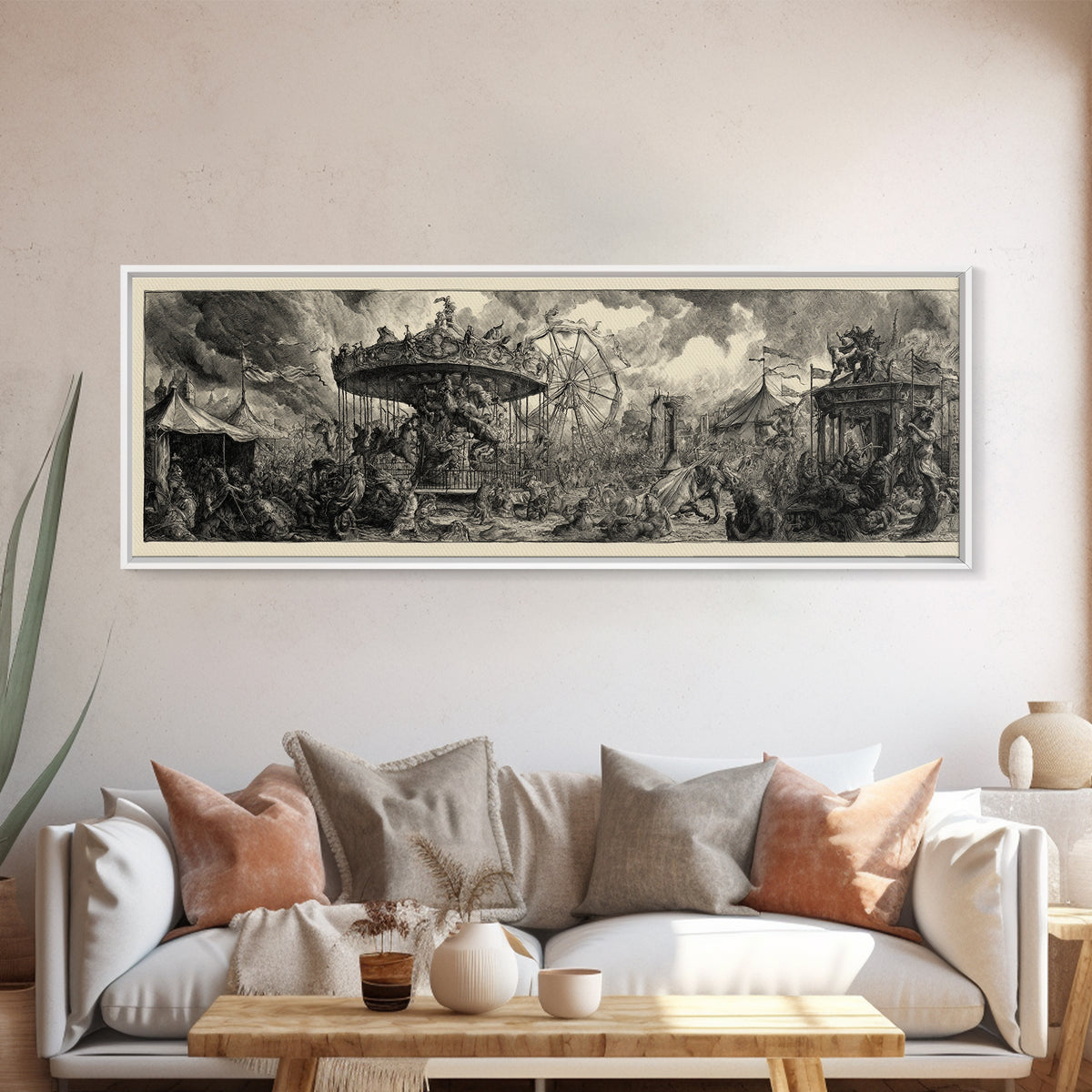 The Abandoned Carnival, Renaissance Engraving Art, Extra Wide Wall Art, Dark Fantasy Wall Art, Canvas Print, Halloween Wall Art