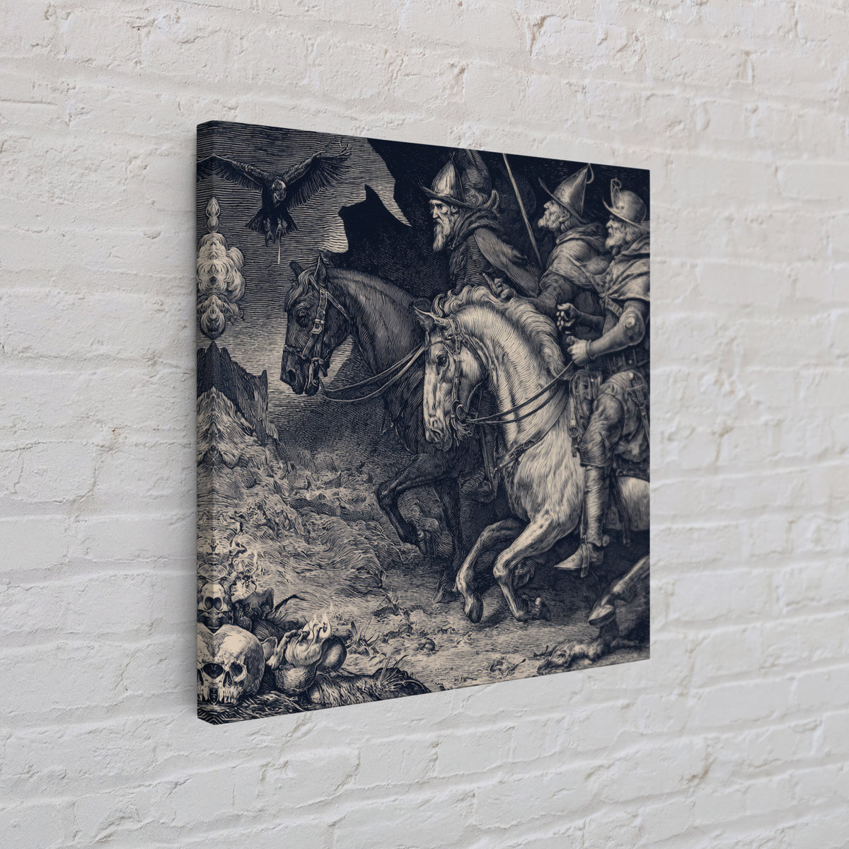 The Bone-Handled Lantern, Renaissance Engraving Art, Square Wall Art, Macabre Wall Art, Canvas Print, Halloween Wall Art