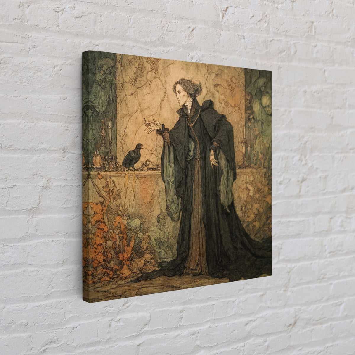Victorian Mourning Halloween, Gothic Storybook Art, Square Wall Art, Gothic Horror Wall Art, Framed Canvas Print, Halloween Wall Art