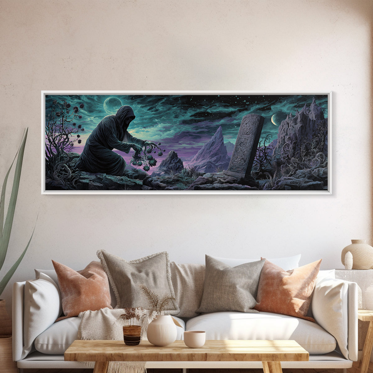 The Grave Gardener Of Yuggoth, Extra Wide Wall Art, Eldritch Gothic Decor, Framed Canvas Print, Halloween Wall Decor, Gothic Home Decor