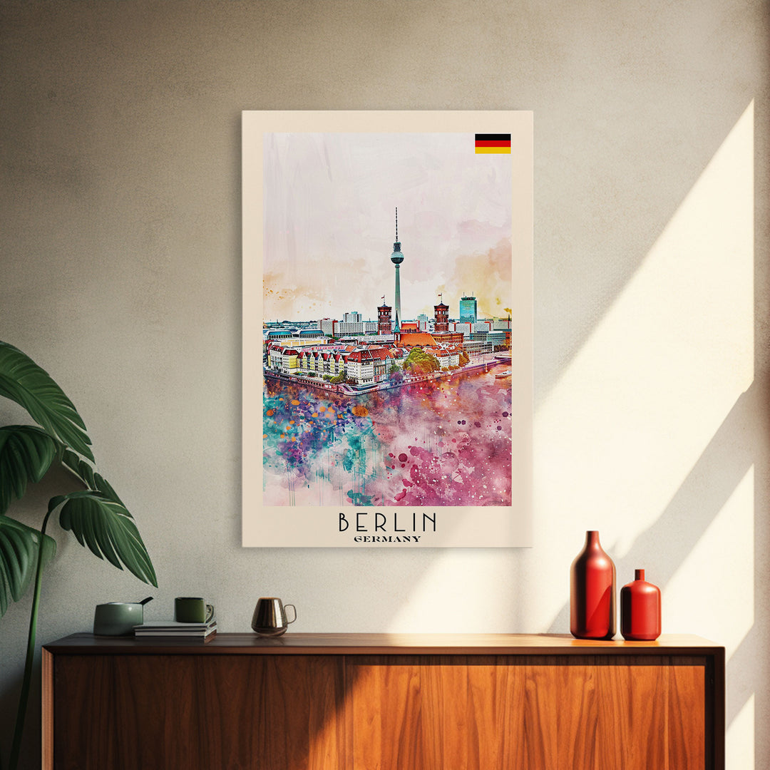 Berlin Germany Travel Poster Framed Canvas Print, Modern Art, Home Decor, Wall Art, Minimalist Travel Print, Cityscape Art
