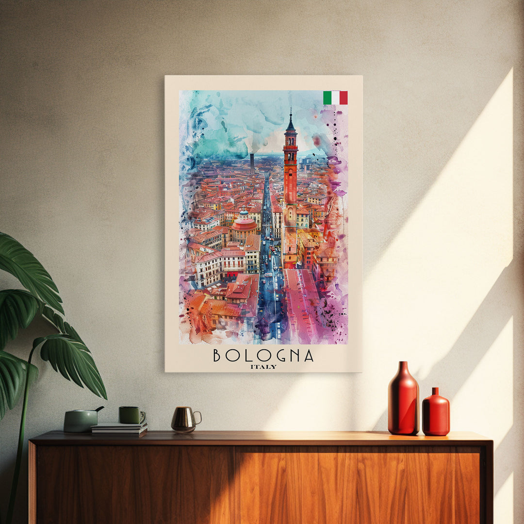 Bologna Italy Travel Poster Framed Canvas Print, Wall Art, Home Decor, Travel Print, Cityscape Art, Colorful Design, Original Art