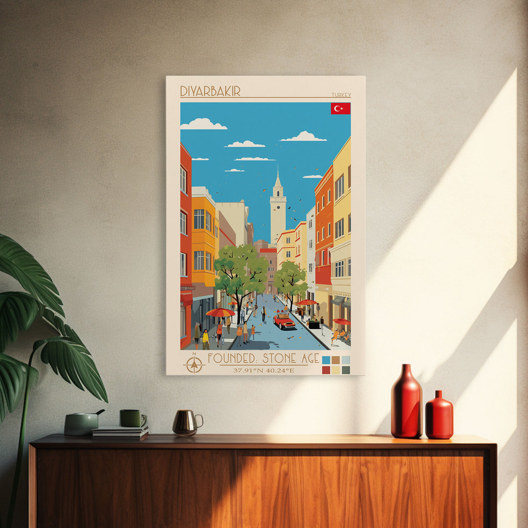 Diyarbakir Turkey Travel Poster Framed Canvas Print, Vintage Style, Pop Art Home Decor, Scenic Wall Art, Living Room Decoration, Artistic Gift