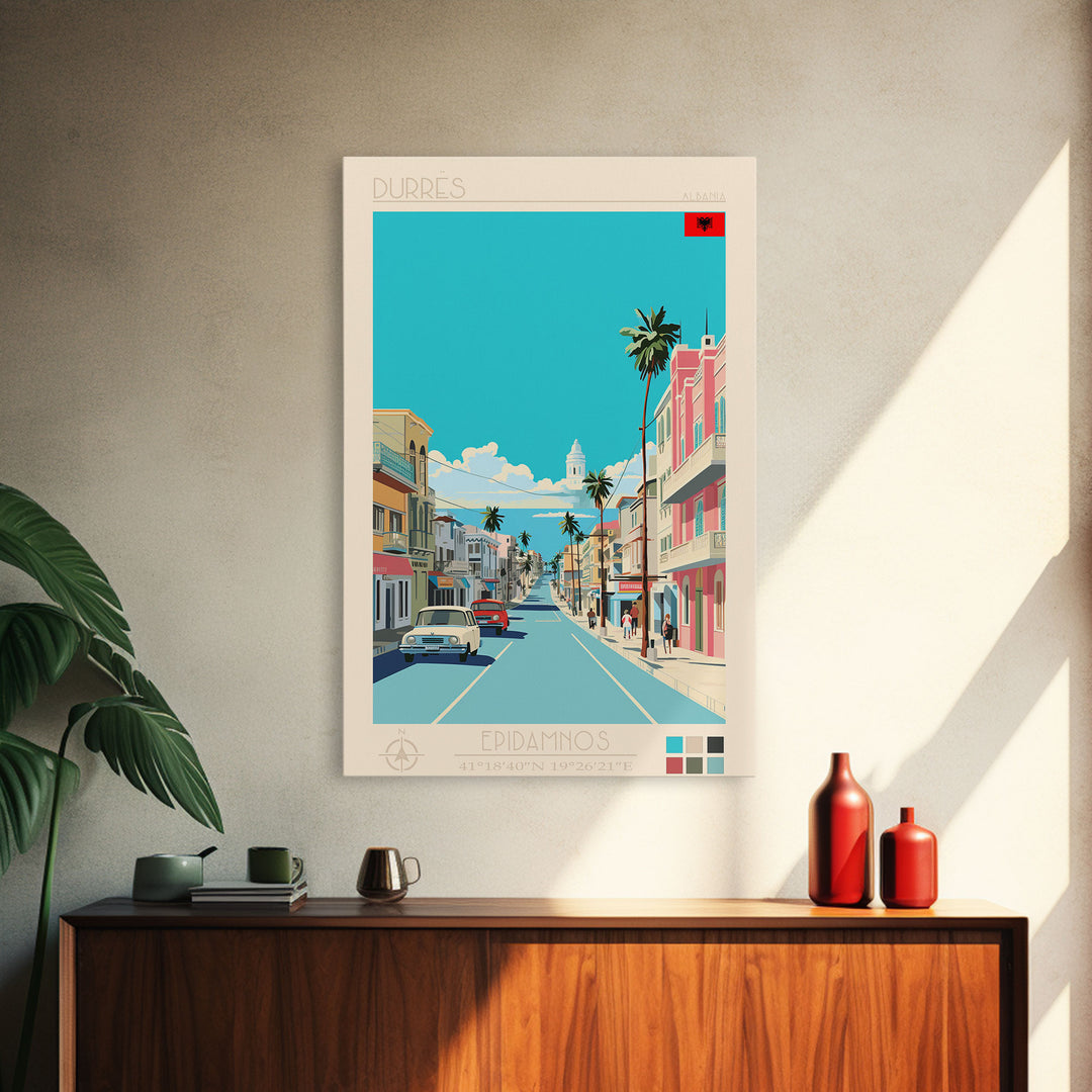 Durrës Albania Travel Poster Framed Canvas Print, Vintage Style, Pop Art Home Decor, Scenic Wall Art, Bedroom Decoration, Office Gift