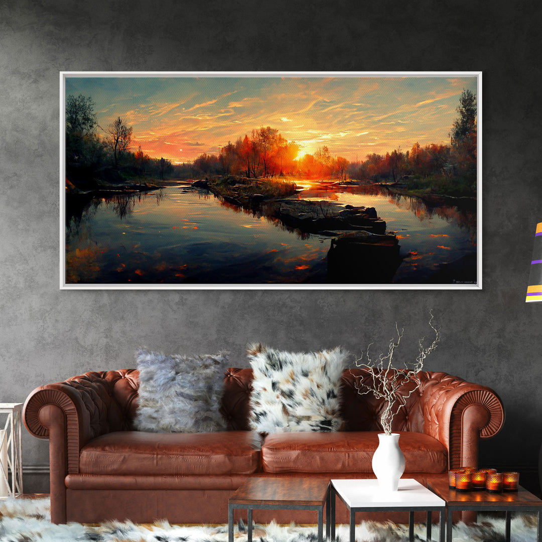 Lake Sunset Oil Painting On Canvas, Canvas Print, Ready to hang gallery wrapped nature canvas print, Lake Art, lake life oil painting style