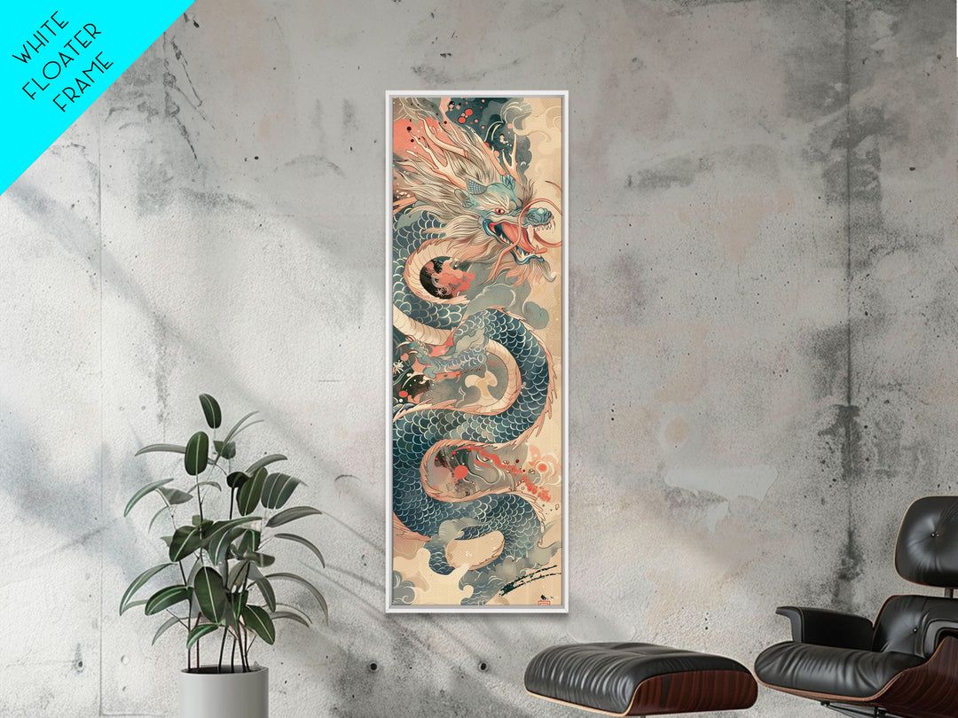 Mythical Japanese Dragon in Swirling Clouds – Skinny Art on Framed Canvas Print