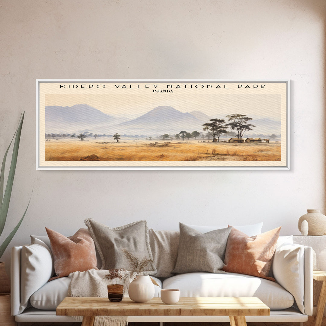 Kidepo Valley National Park Retro Style Travel Poster - Framed Canvas Print - COUNTRY Travel Decor | Vintage Style Home Decor - Travel Print - Wall Art