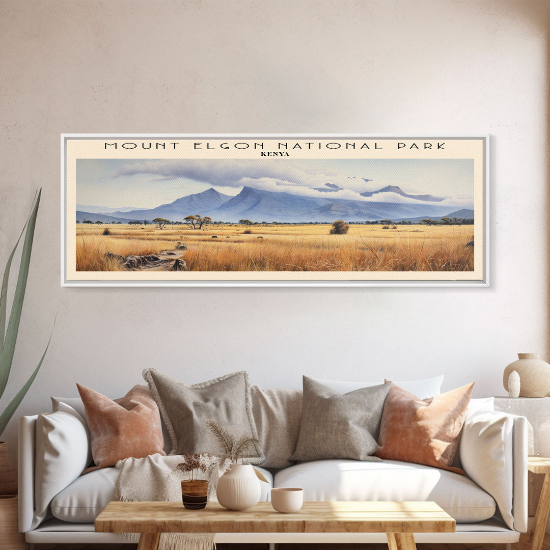 Mount Elgon National Park Retro Style Travel Poster - Framed Canvas Print - COUNTRY Travel Decor | Vintage Style Home Decor - Travel Print - Wall Art