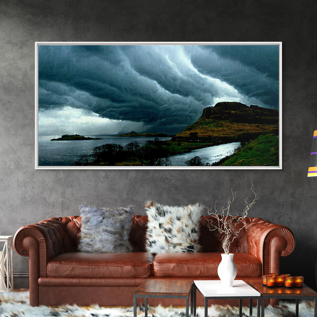 Foggy night rainstorm over the lake canvas print, nature and landscape wall art, ready to hang, cool wall art