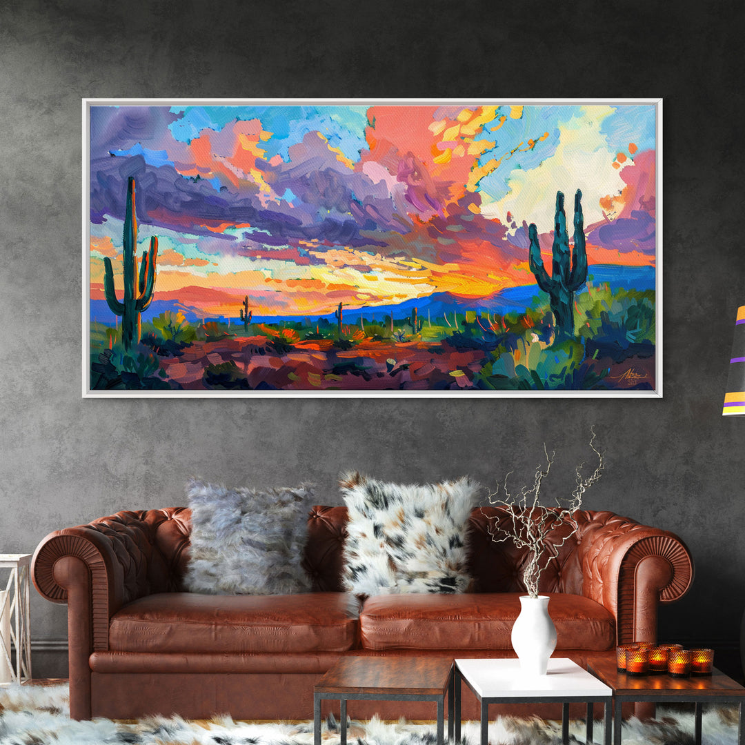 Radiant Desert Pathway with Sunset Glow, Framed Canvas Print for Living Room Art, Perfect for Boho and Southwestern Decor