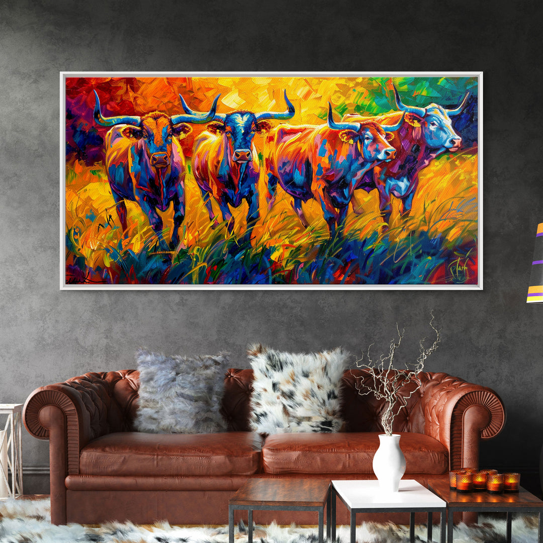 Expressive Cows in Abstract Colors, Perfect for Living Room Art, Framed Canvas Print, Bedroom Decor, Home Decoration, Modern Farmhouse Decor