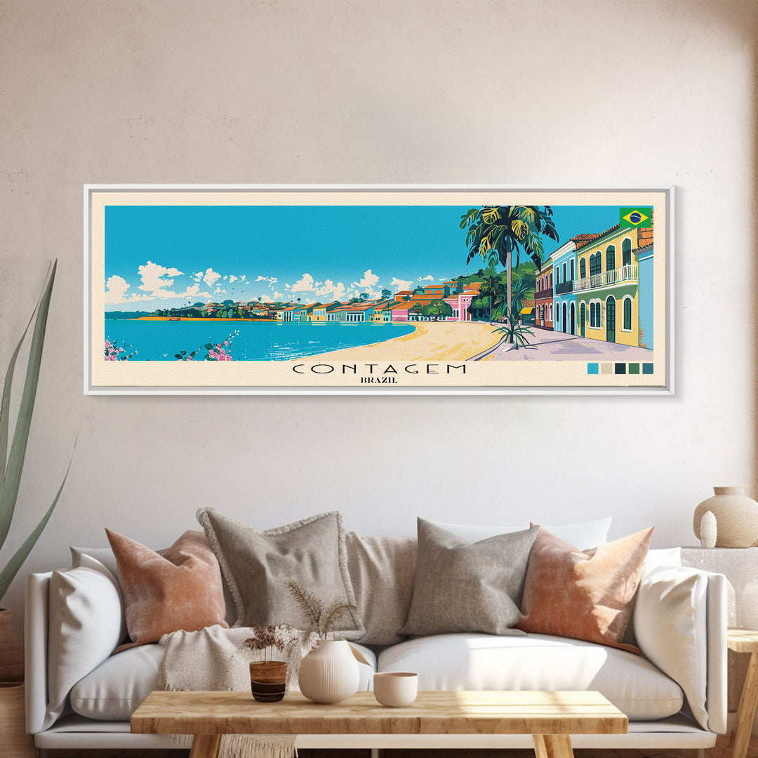 Contagem, Brazil Panoramic Canvas Print, Contagem, Brazil Painting, Brazil Art, Contagem Travel Poster, Travel Art, Guest Room Painting