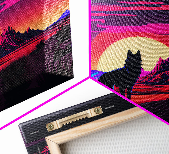 Desert Full Moon Silhouette Fox Purple Wall Art Print, Wall Decor, Wall Poster, Fine Art Print