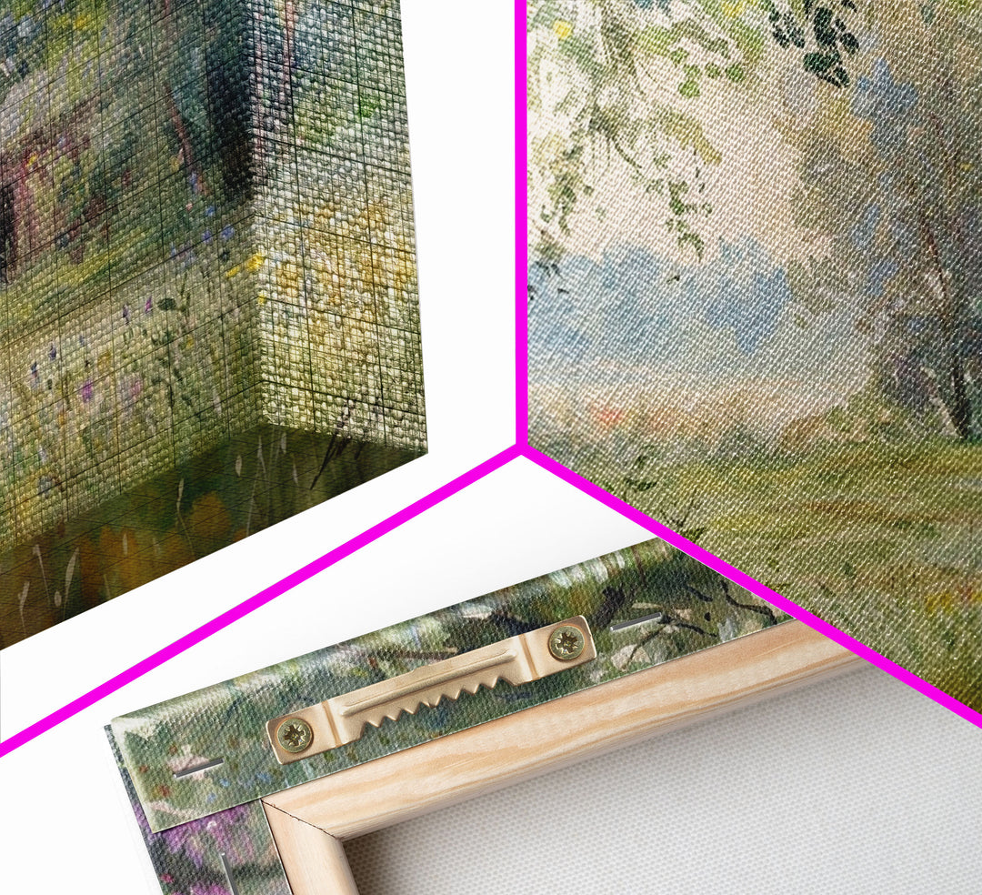 Painting Of An Old Farmhouse In The Spring, Framed Canvas Print, Watercolor Painting, Original Art, Living Room Art, Wall Art