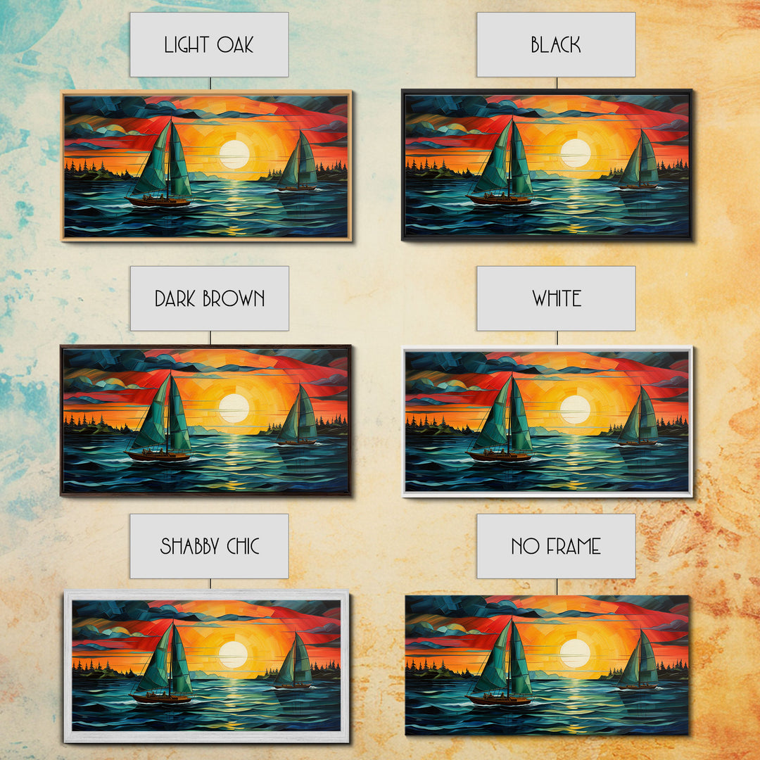 Stained Glass Style Sailboats Canvas Prints, Nautical Decor, Nautical Art, Framed Wall Art, Minimalist Decor, Modern Art