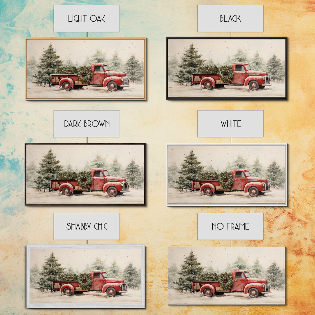 Christmas Tree Delivery - Framed Canvas Print - Vintage Style Farmhouse Christmas Decor Wall Art - Retro 1950s Truck Christmas Art