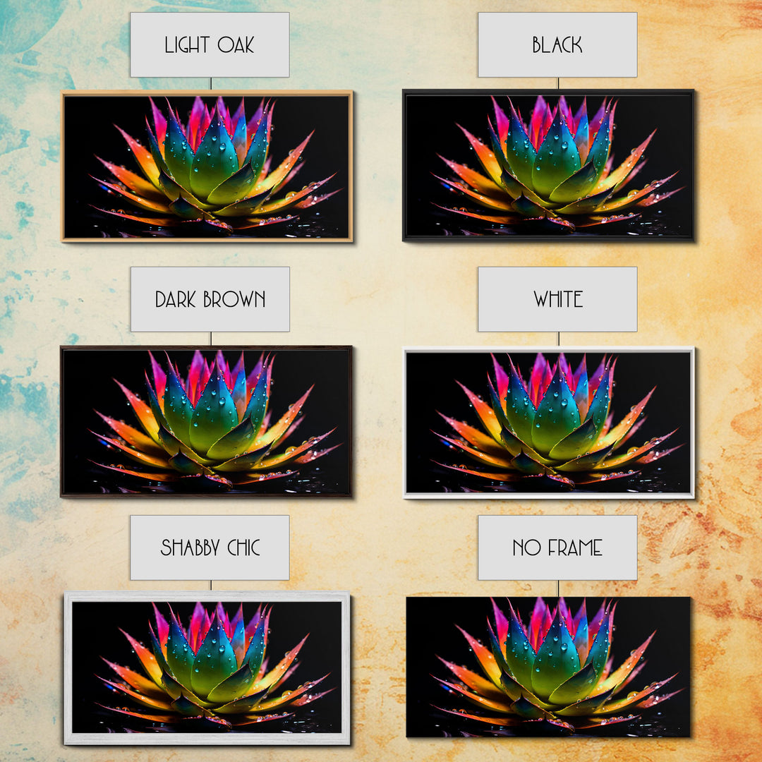 Rainbow Agave With Dew Drops, Modern Art, Framed Canvas Print, Surreal Art, Southwestern Decor, Farmhouse Art, Desert Themed Art