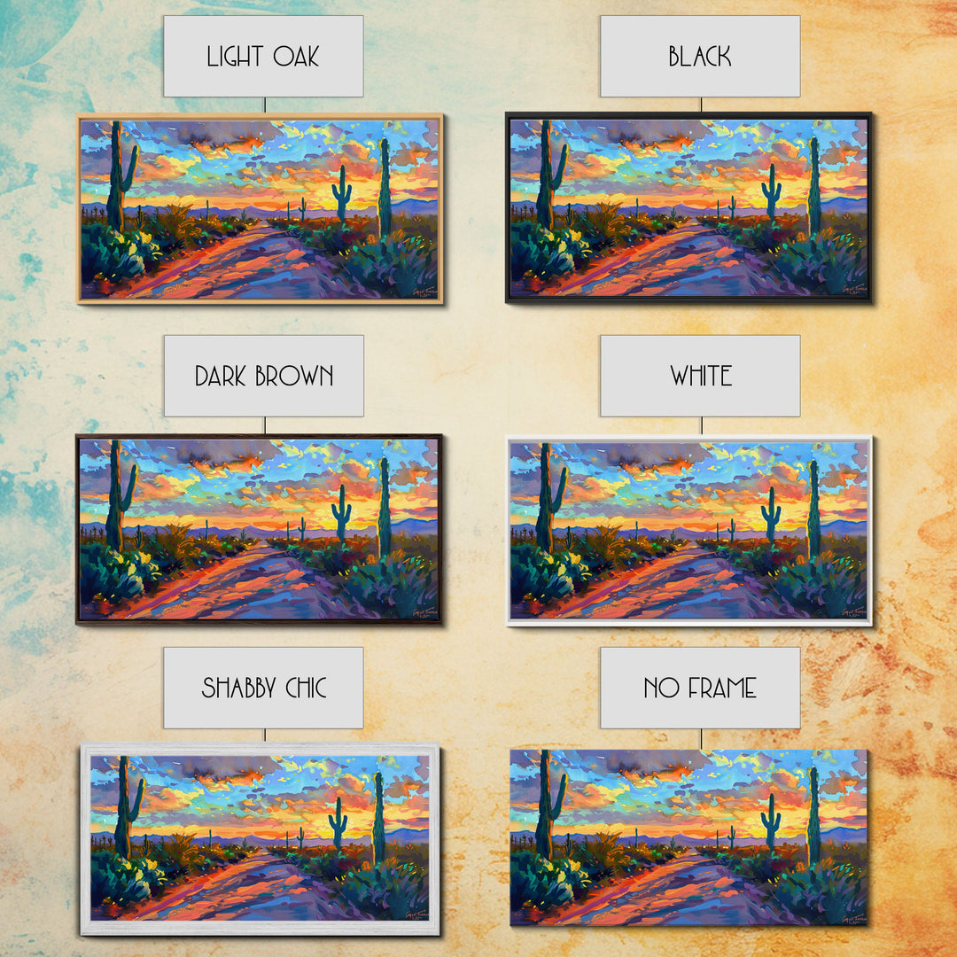 Majestic Desert Sunset Over Mountains, Framed Canvas Print for Bedroom Art, Ideal for Southwestern and Boho Decor