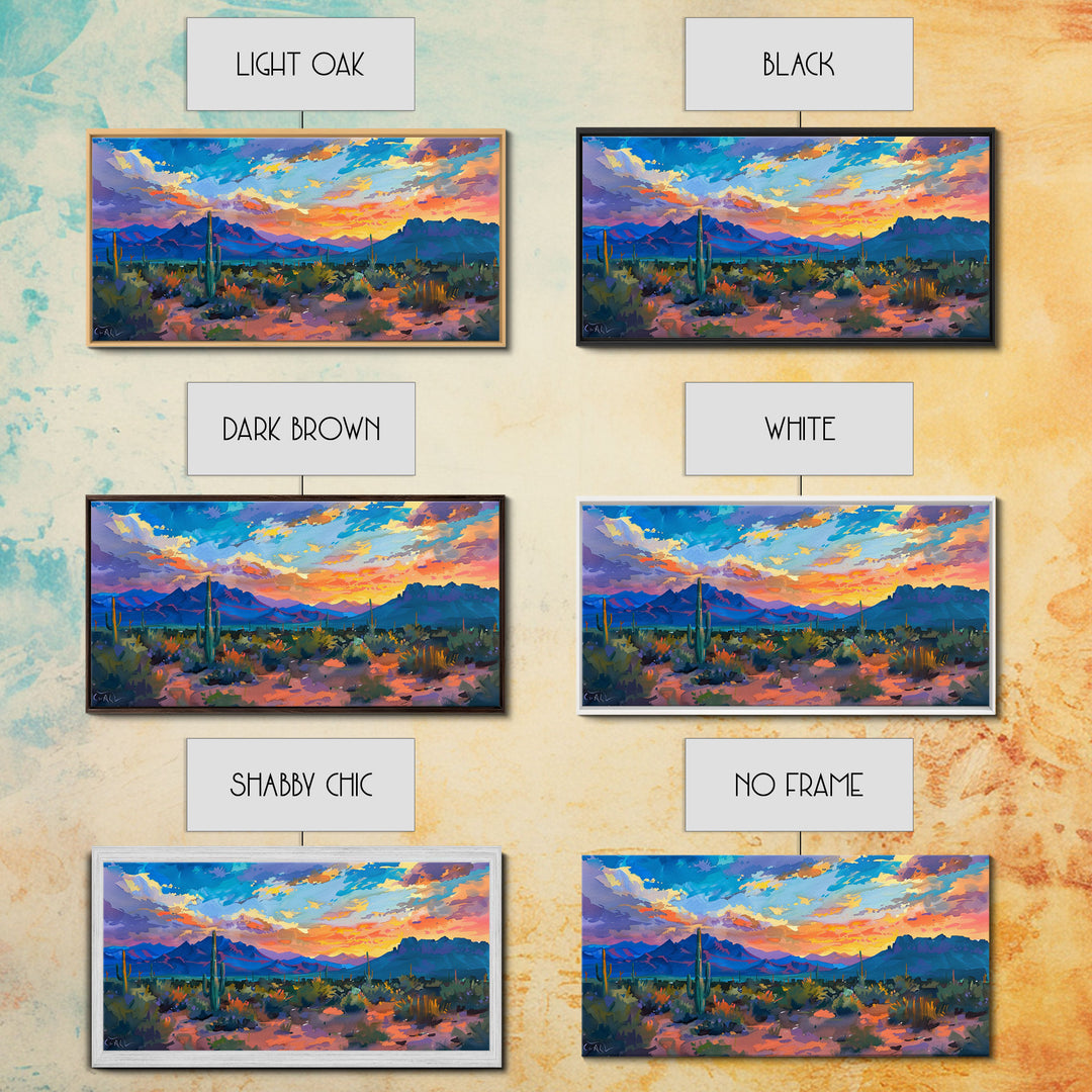 Monument Valley Sunset with Tall Cacti, Framed Canvas Print for Living Room Art, Perfect for Boho and Southwestern Decor