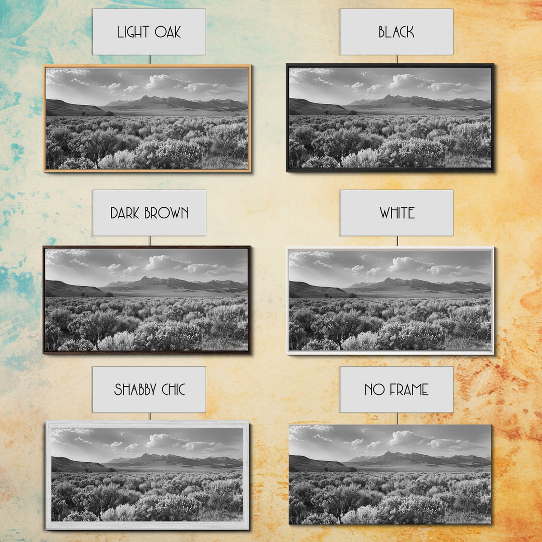 Mountain Range with Rolling Hills and Sagebrush, Framed Canvas Print Farmhouse Living Room Wall Art, Rustic Home Decor, Scenic Landscape Art