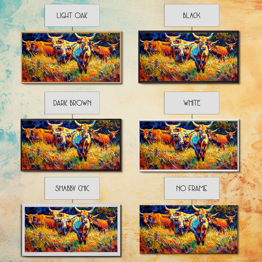 Beautiful Herd of Cattle in Colorful Style, Living Room Art, Framed Canvas Print, Bedroom Decor, Home Decoration, Artistic Farmhouse Decor