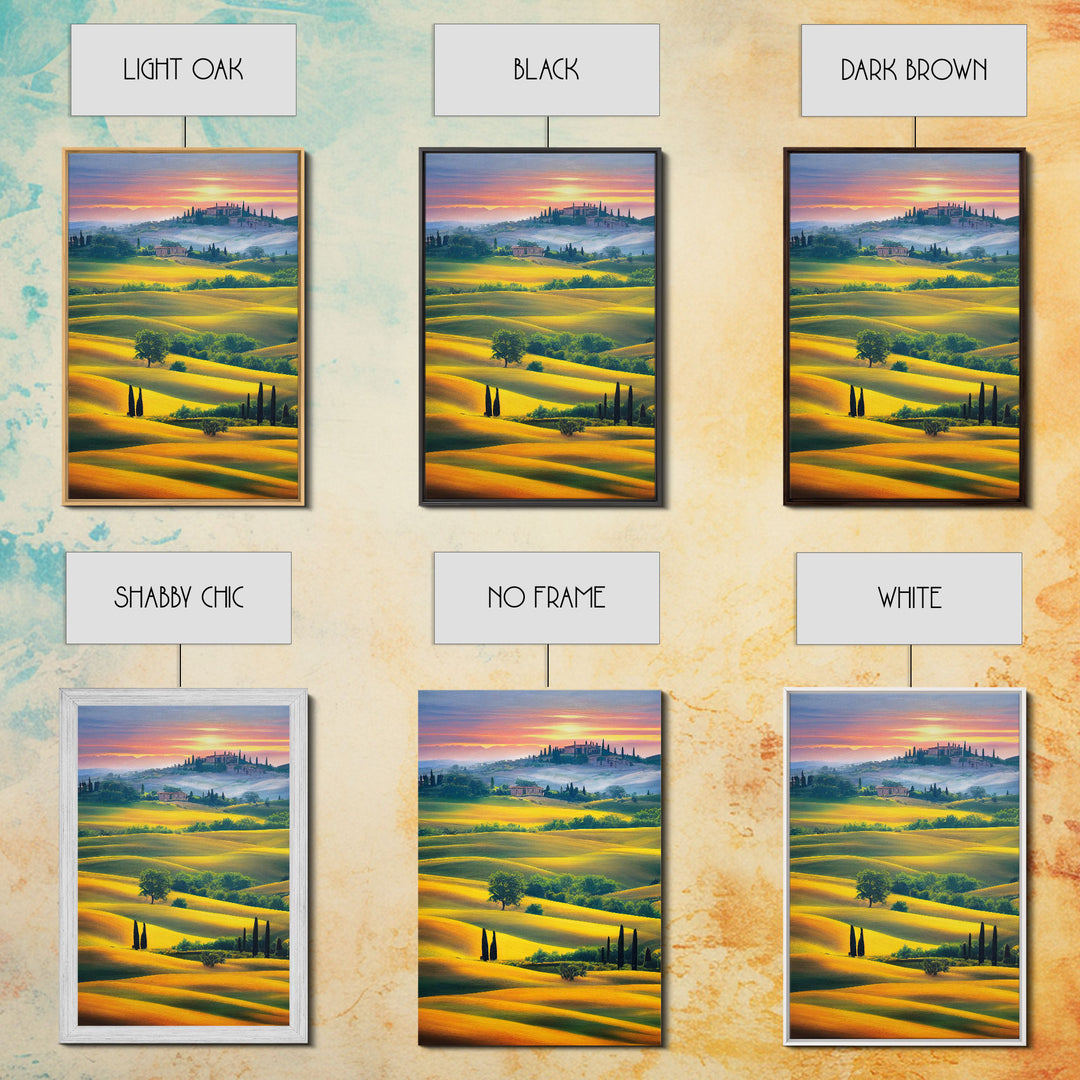Italian Countryside at Sunset, Italy Art, Framed Canvas Print, Ready To Hang Framed Wall Art, Living Room Wall Hanging