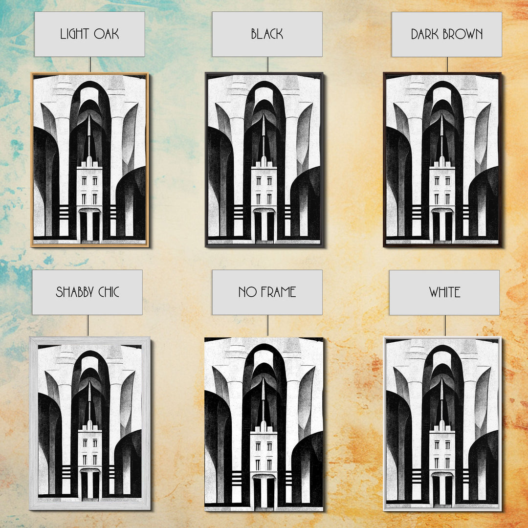 Art Deco Black And White Art Print, Art Deco Architecture, Framed Canvas Print, Ready To Hang Framed Wall Art, Living Room Wall Hanging