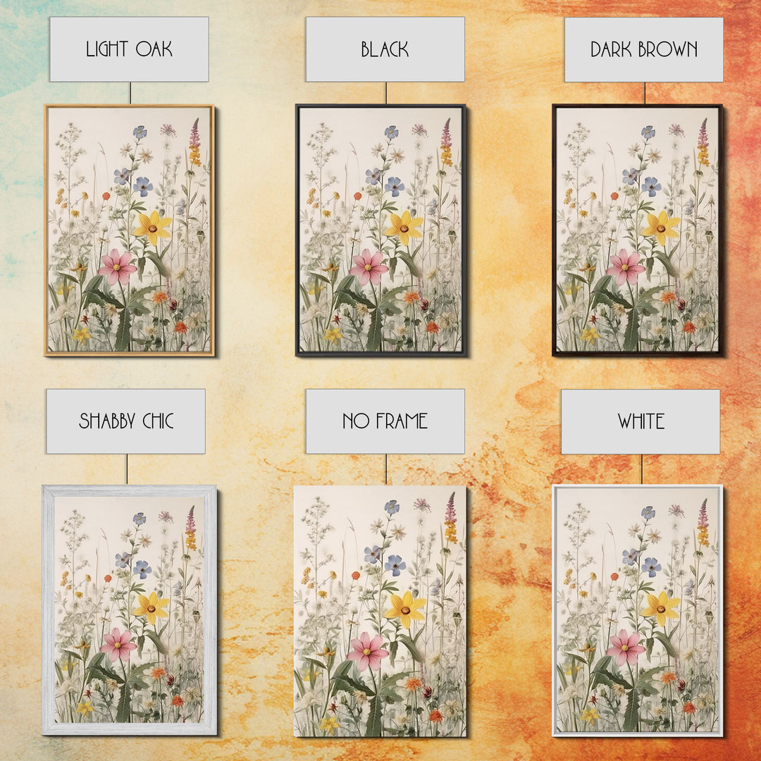 Watercolor Wild Flowers 3 Piece Framed Canvas Wall Art Set Floral Botanical Prints Minimalist Modern Art Boho Wall Decor Nursery Art