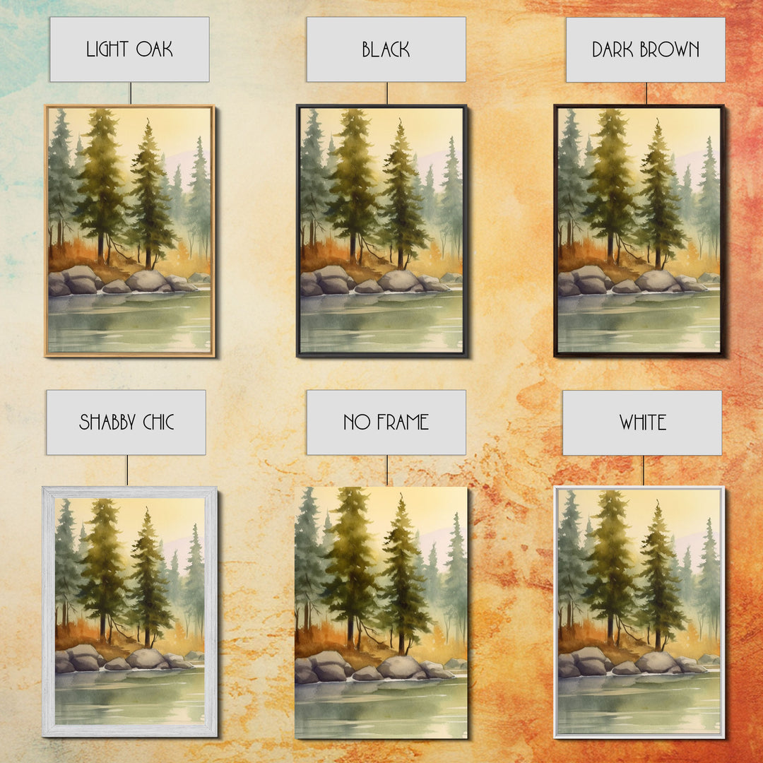 Beautiful Wall Art 3 Piece Canvas Print Framed Wall Decor, Watercolor Landscape Painting Print, Pacific Northwest, Oregon Art
