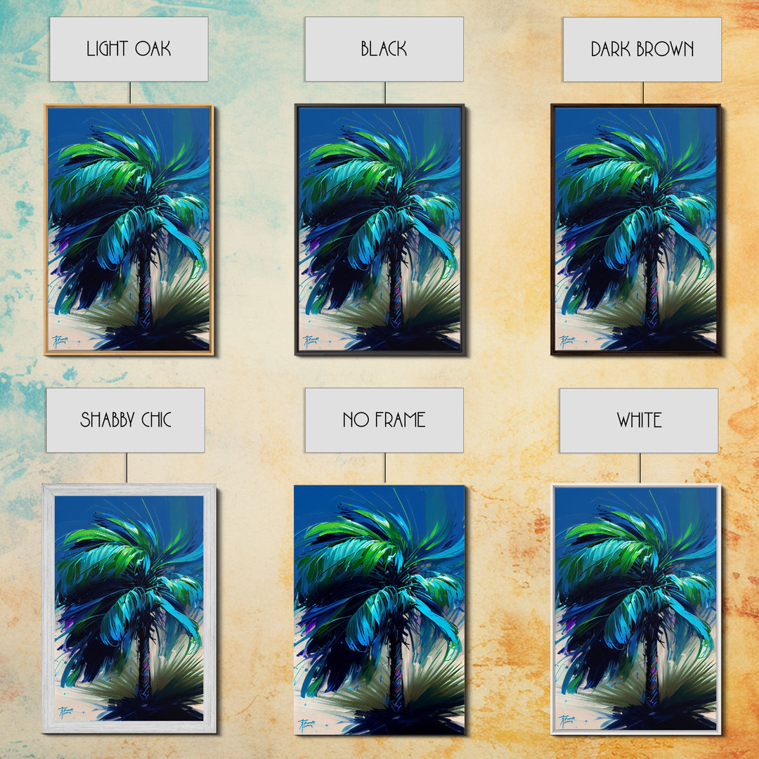 Vibrant Blue and Green Palm Tree Watercolor Canvas Print - Tropical Wall Art Home Decor Artwork