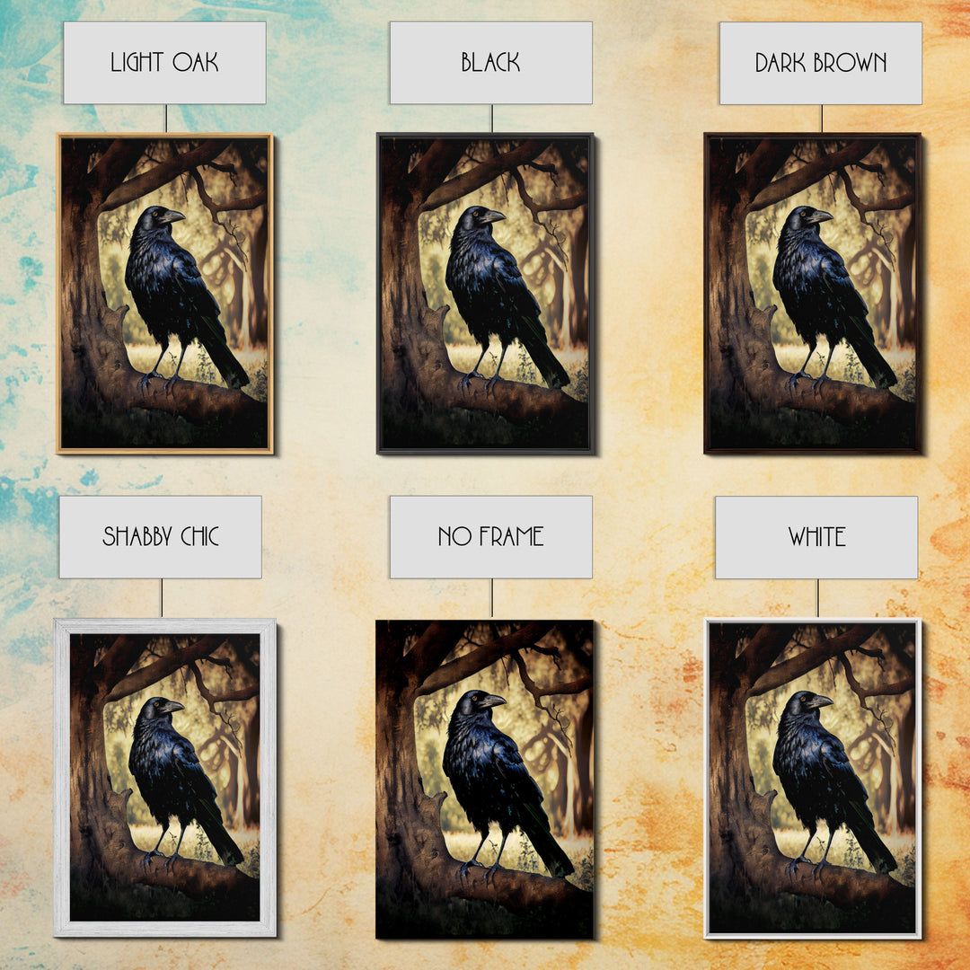 Portrait of a raven, cool crow art, framed canvas print