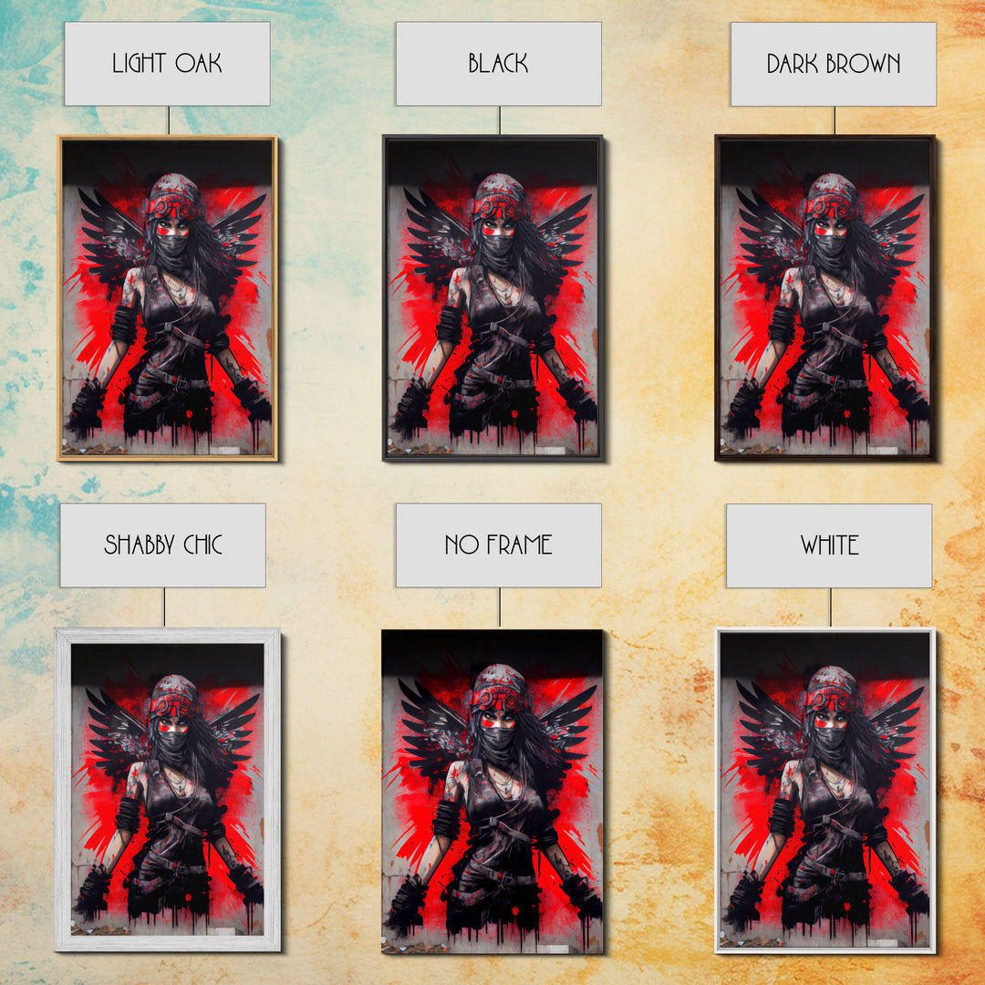 Graffiti angel art, framed canvas print, urban art