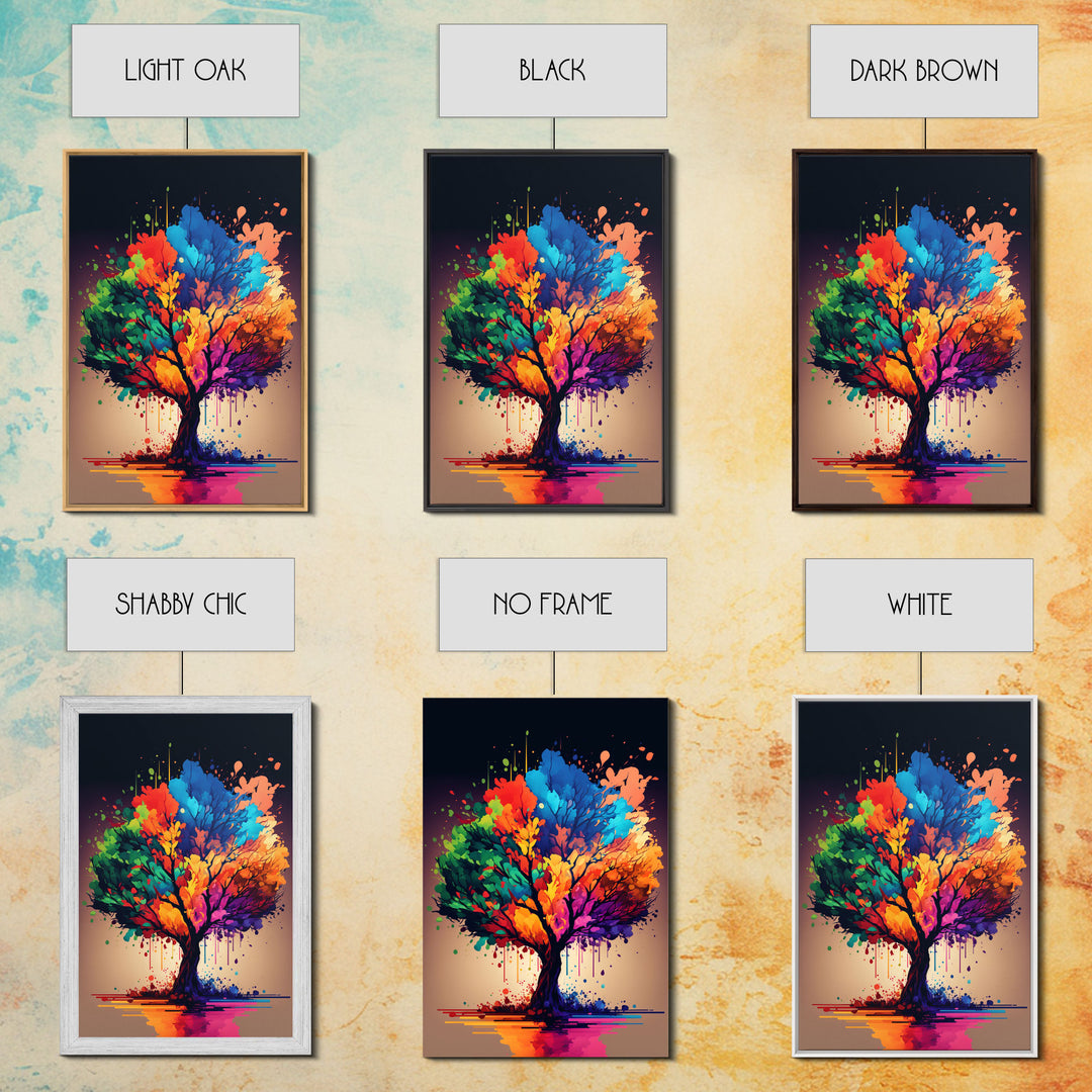 Abstract Tree Watercolor Canvas Print, Splatter Art, Blooming Colorful Tree On Canvas, Original Plant Floral Artwork, Landscape Bohemian Art